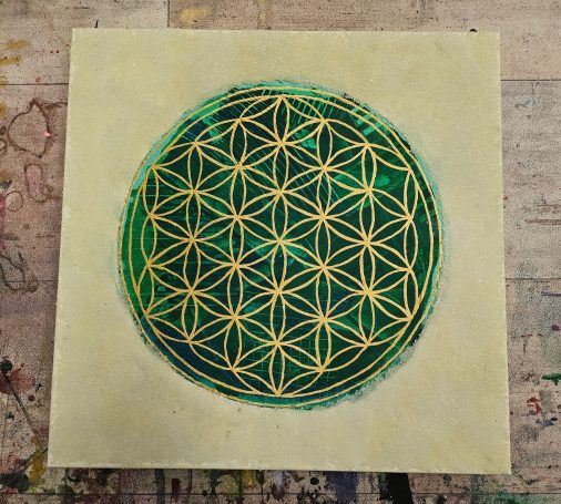 40 x 40 cm, Acryl, Glassplitter und Acrylat